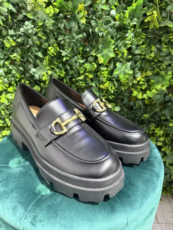 Mocassino Nero Opaco Fibbia Oro